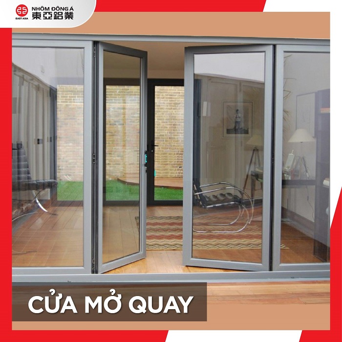 Cửa nhôm kính phòng khách mở quay